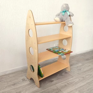 Kinderregal aus Holz für Spielzeug und Bücher in Raketenform mit 4 Fächern Kinderregal für Spielzeug und Bücher aus Holz in Raketenform