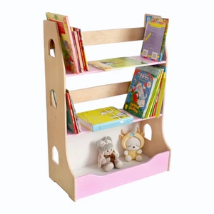 Kinderregal aus Holz für Bücher und Spielzeug mit Schublade – Rosa Holz Kinderregal für Bücher und Spielzeug mit Schublade unten