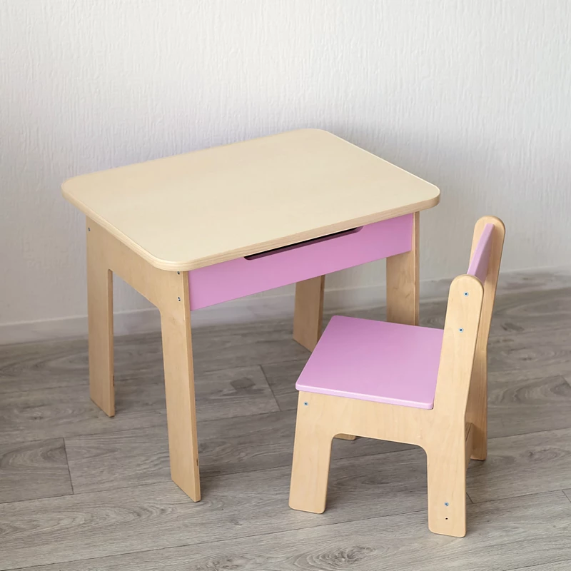 Kindertisch und Stuhl, Kindertisch, Tisch im Kinderzimmer, Kindermöbel, Tisch und Stuhl für das Kind, Tisch für Kreativität, Pinsel, Tisch für Spiele