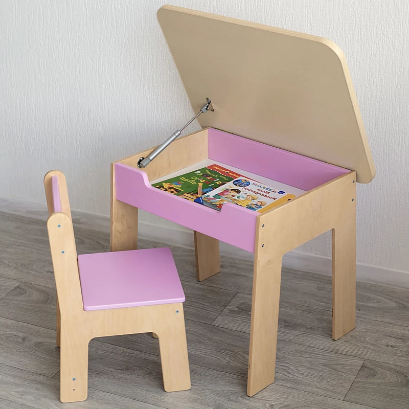 Kindertisch und Stuhl, Kindertisch, Tisch im Kinderzimmer, Kindermöbel, Tisch und Stuhl für das Kind, Tisch für Kreativität, Pinsel, Tisch für Spiele