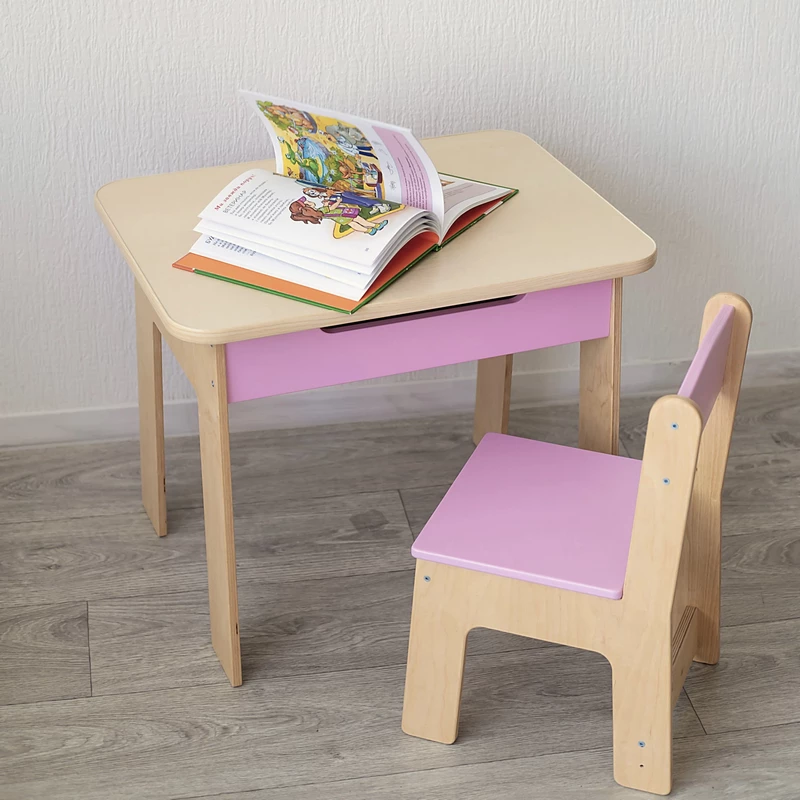 Kindertisch und Stuhl, Kindertisch, Tisch im Kinderzimmer, Kindermöbel, Tisch und Stuhl für das Kind, Tisch für Kreativität, Pinsel, Tisch für Spiele